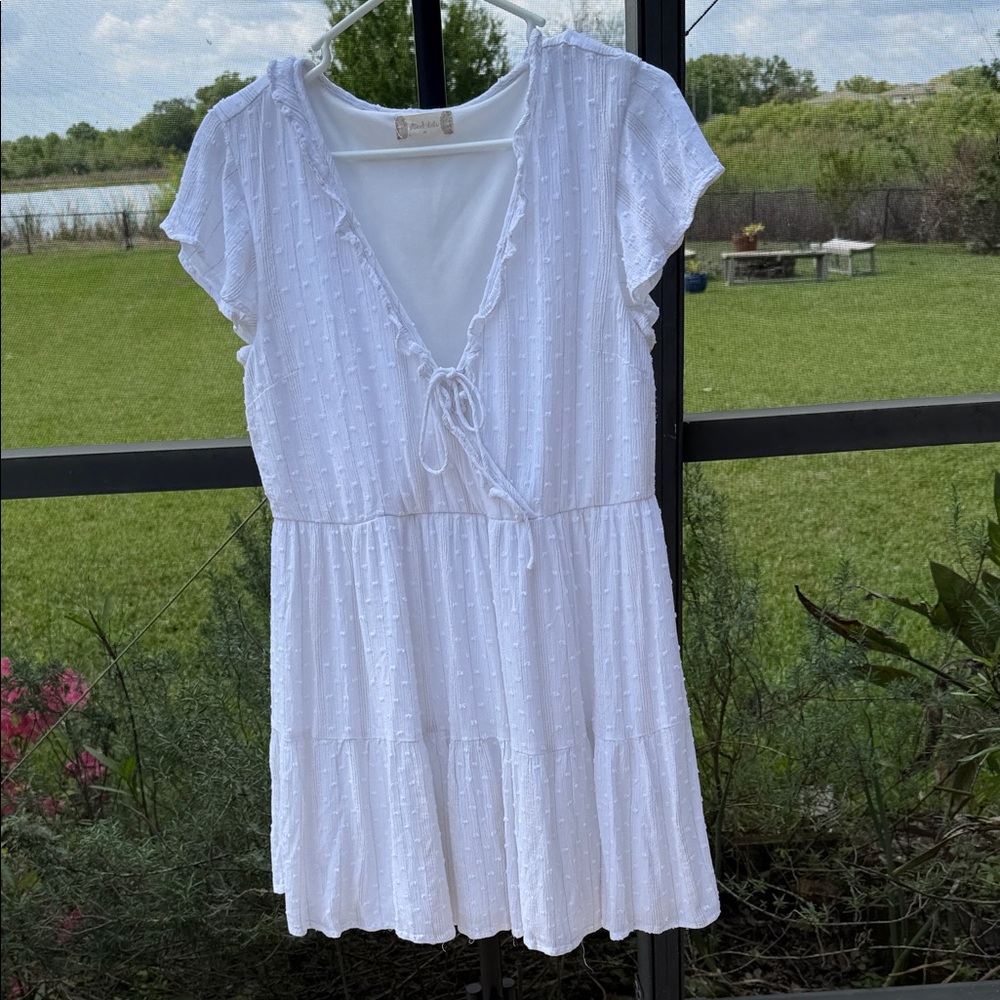 Altar'd State White Textured with gold accent stitching Tie-Front Mini Dress